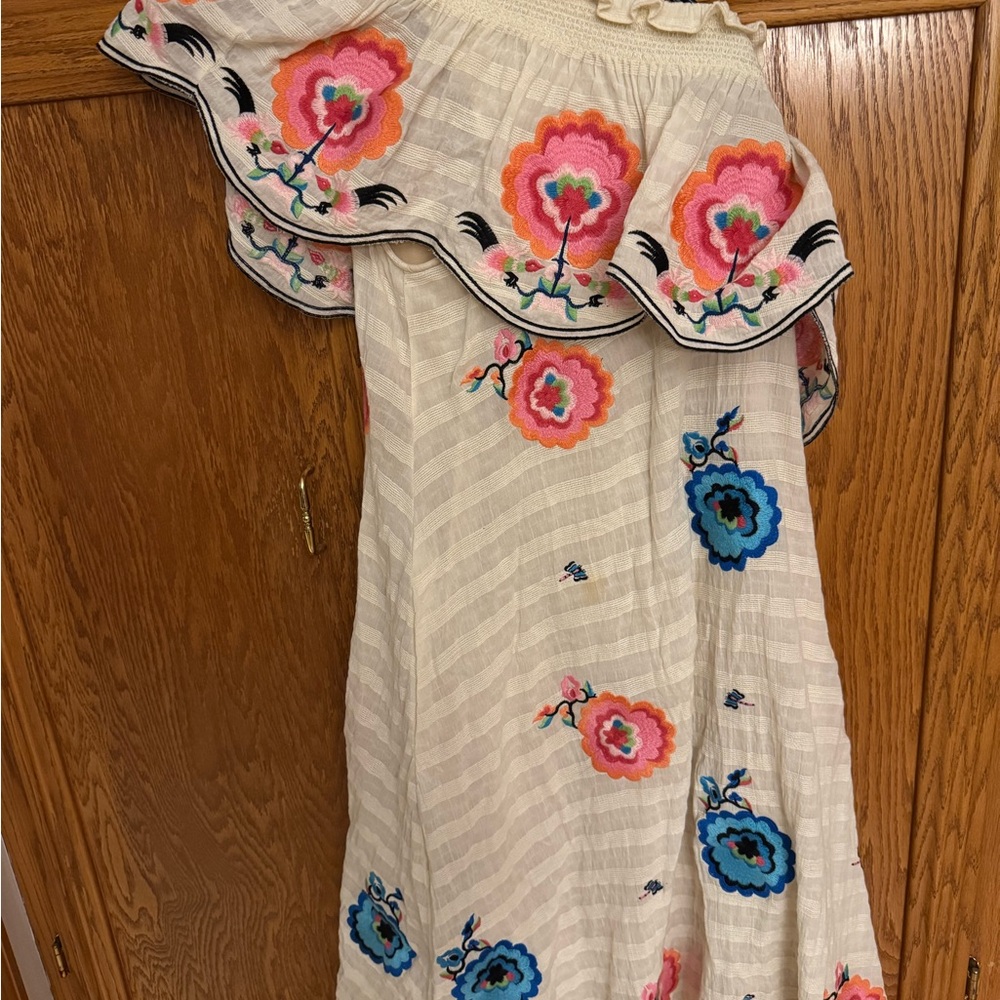 Anthropologie Plenty by Tracy Reese Embroidered Folder One Shoulder Dress M - Picture 4 of 7